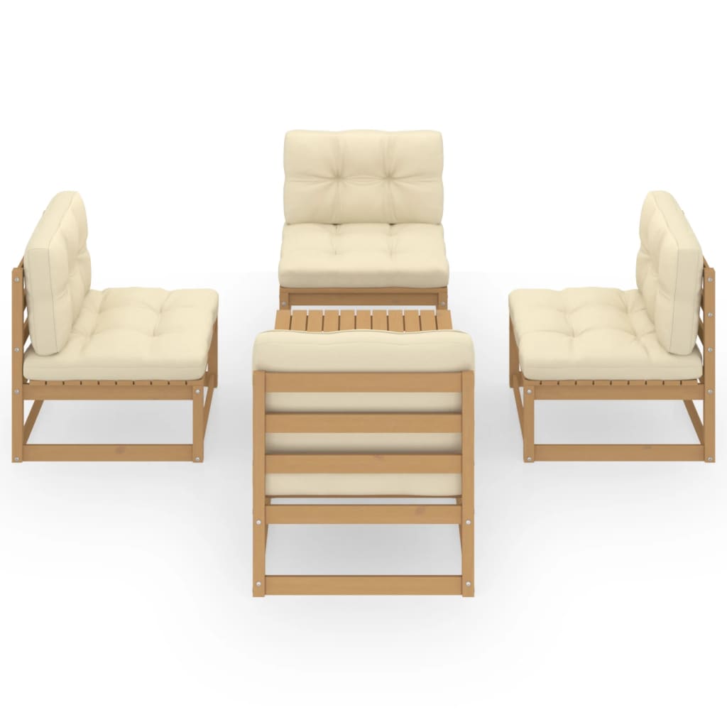 Set Divani da Giardino 5 pz con Cuscini Legno Massello di Pino