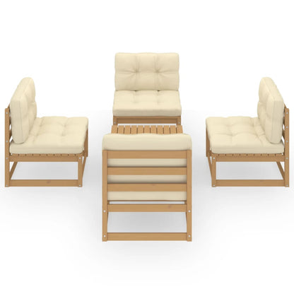 Set Divani da Giardino 5 pz con Cuscini Legno Massello di Pino