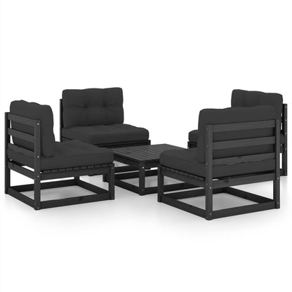 Set Divani da Giardino 5 pz con Cuscini Legno Massello di Pino
