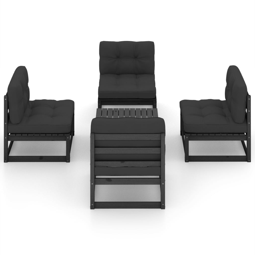 Set Divani da Giardino 5 pz con Cuscini Legno Massello di Pino