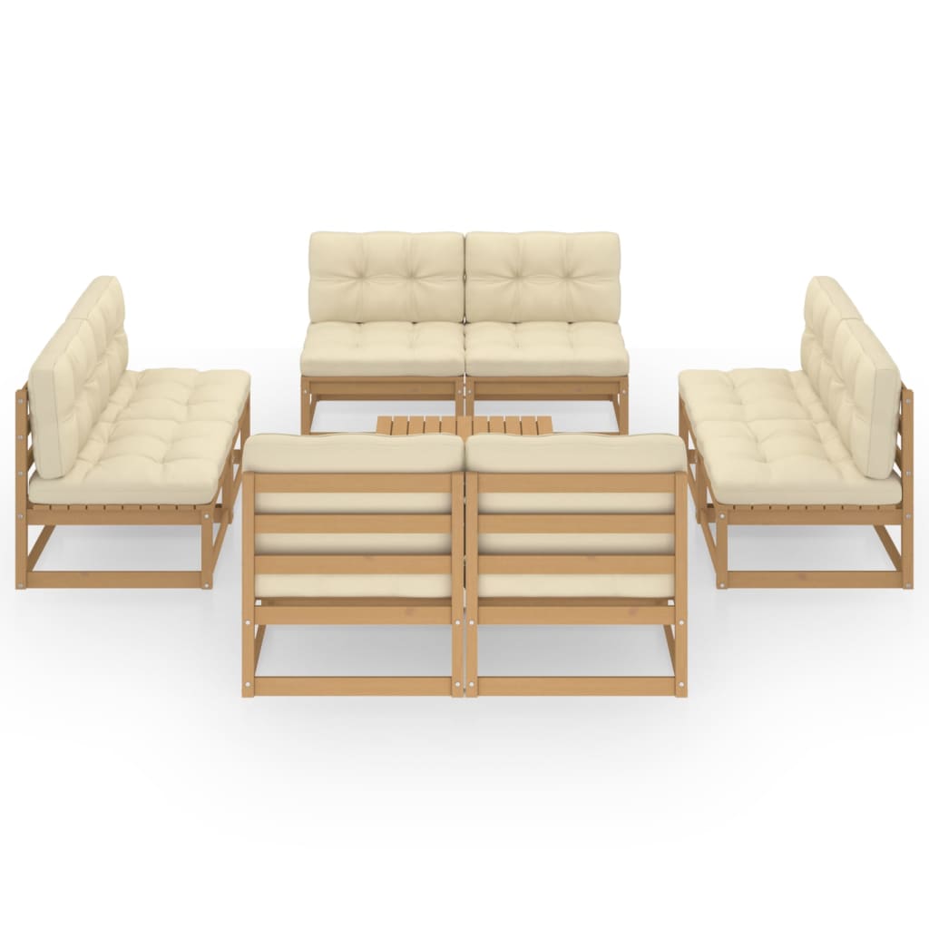 Set Divani da Giardino 9 pz con Cuscini Legno Massello di Pino