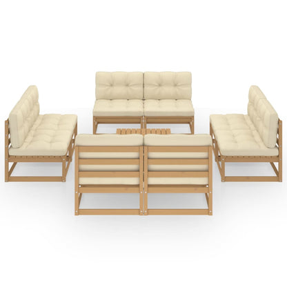 Set Divani da Giardino 9 pz con Cuscini Legno Massello di Pino