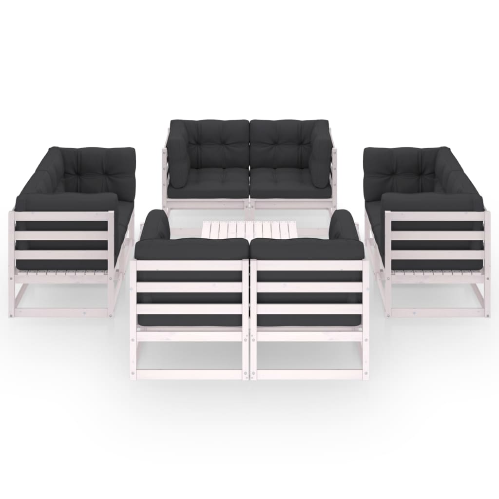 Set Divani da Giardino 9 pz con Cuscini Legno Massello di Pino