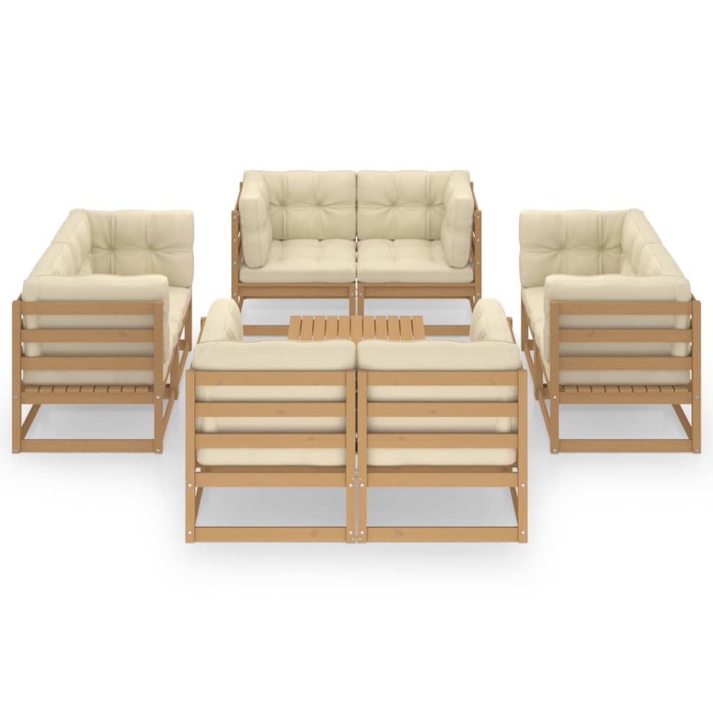 Set Divani da Giardino 9 pz con Cuscini Legno Massello di Pino