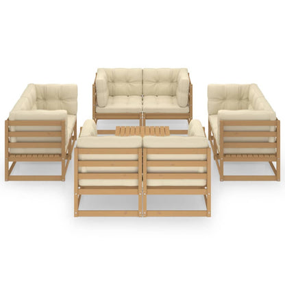Set Divani da Giardino 9 pz con Cuscini Legno Massello di Pino