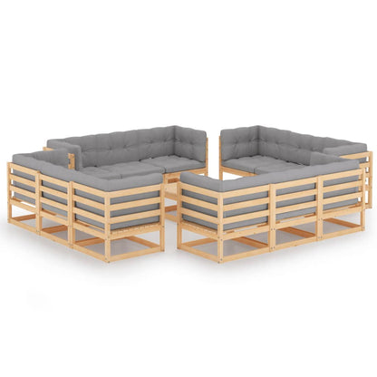 Set Divani da Giardino 13 pz con Cuscini Legno Massello di Pino