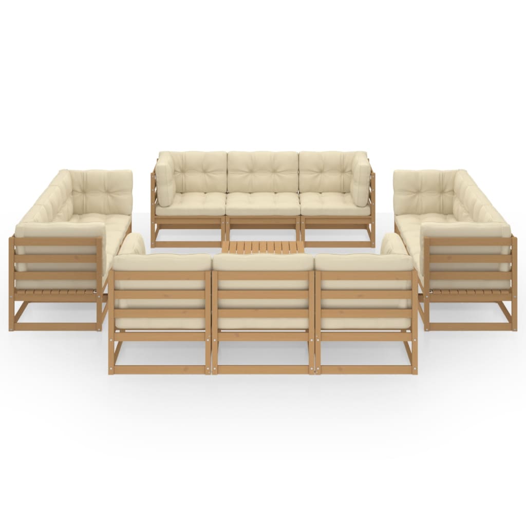 Set Divani da Giardino 13 pz con Cuscini Legno Massello di Pino