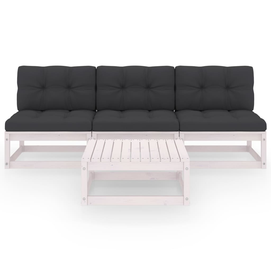 Set Divani da Giardino 4 pz con Cuscini Legno Massello Pino