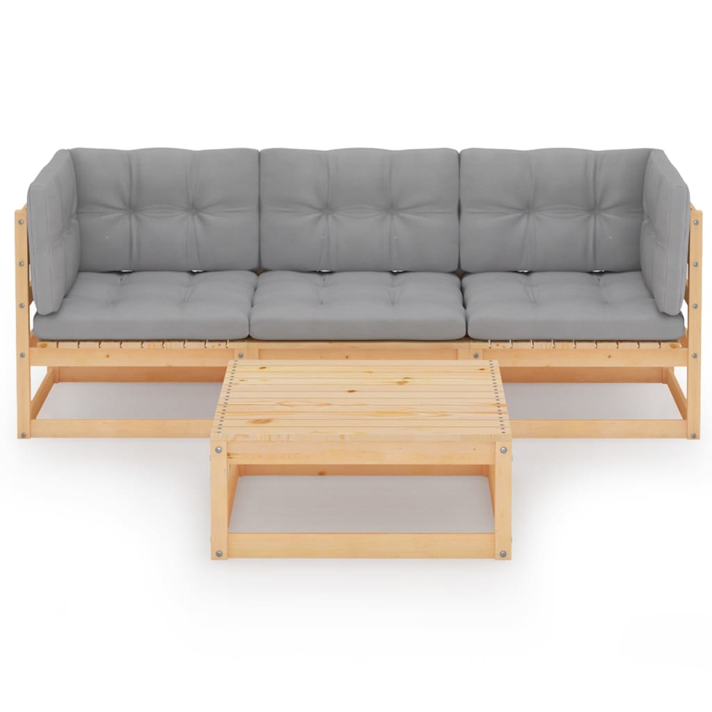 Set Divani da Giardino 4 pz con Cuscini Legno Massello Pino
