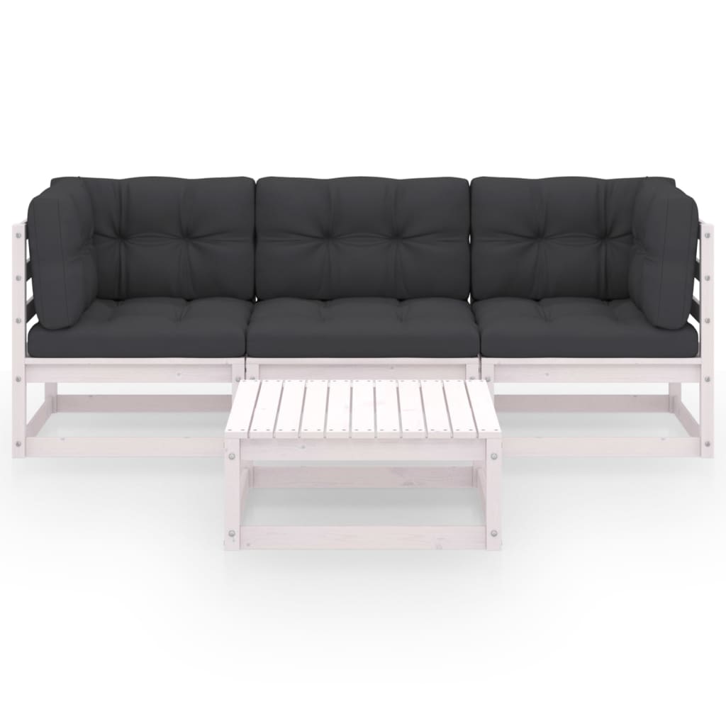 Set Divani da Giardino 4 pz con Cuscini Legno Massello Pino