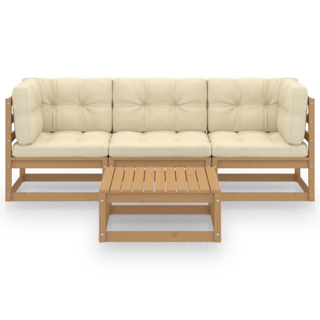 Set Divani da Giardino 4 pz con Cuscini Legno Massello Pino