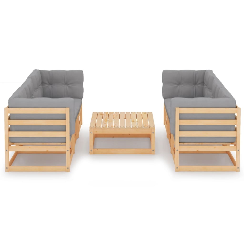 Set Divani da Giardino 7 pz con Cuscini Legno Massello di Pino