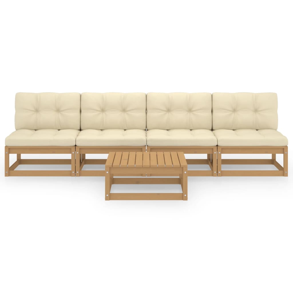 Set Divani da Giardino 5 pz con Cuscini Legno Massello di Pino