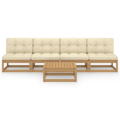 Set Divani da Giardino 5 pz con Cuscini Legno Massello di Pino