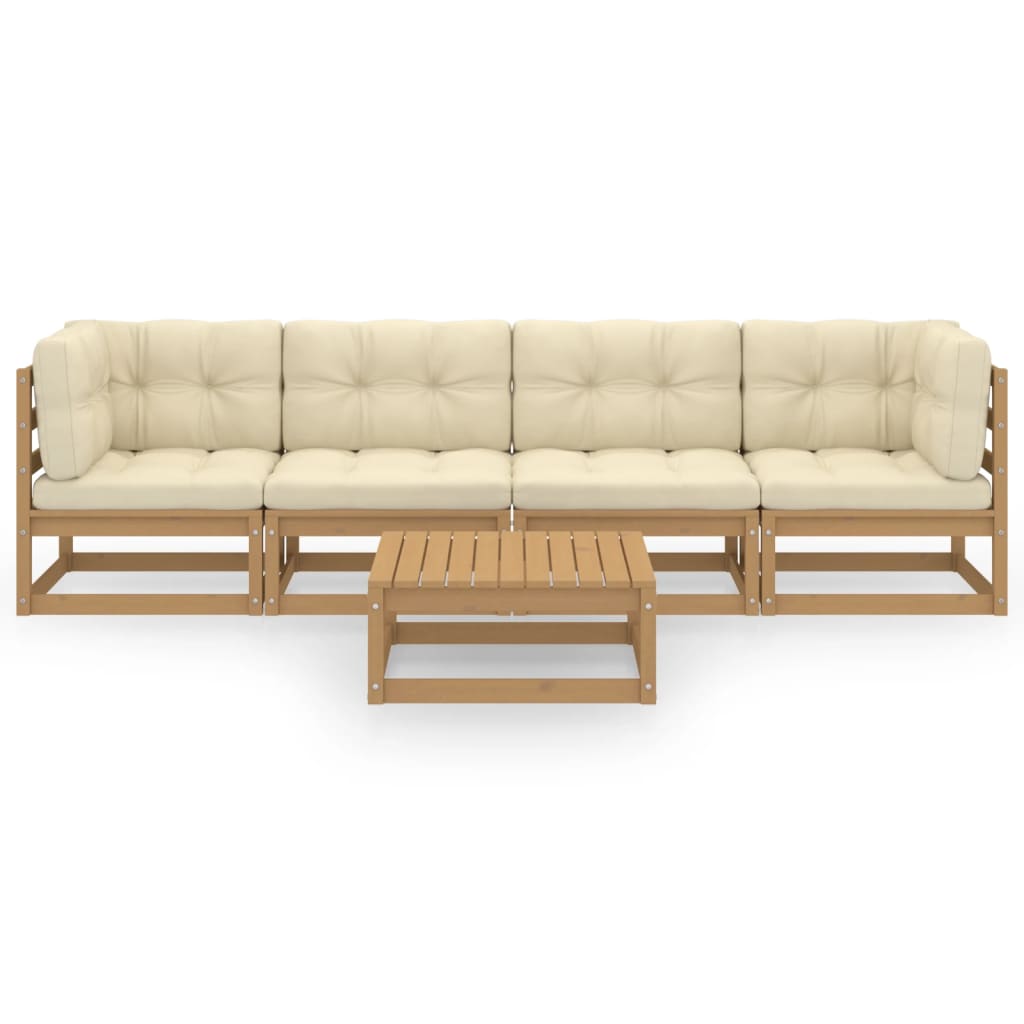Set Divani da Giardino 5 pz con Cuscini Legno Massello di Pino