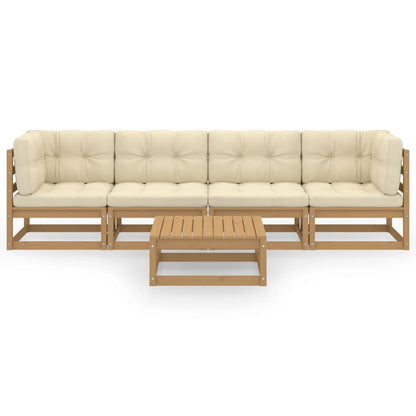 Set Divani da Giardino 5 pz con Cuscini Legno Massello di Pino