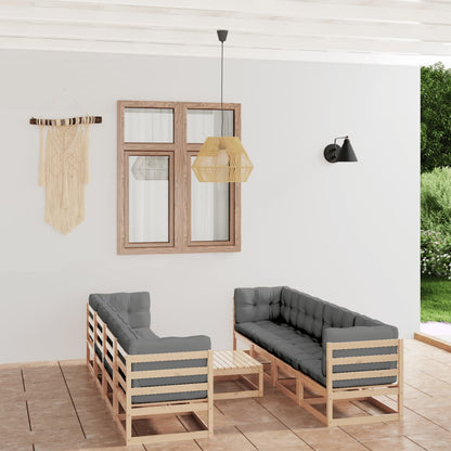 Set Divani da Giardino 9 pz con Cuscini Legno Massello di Pino