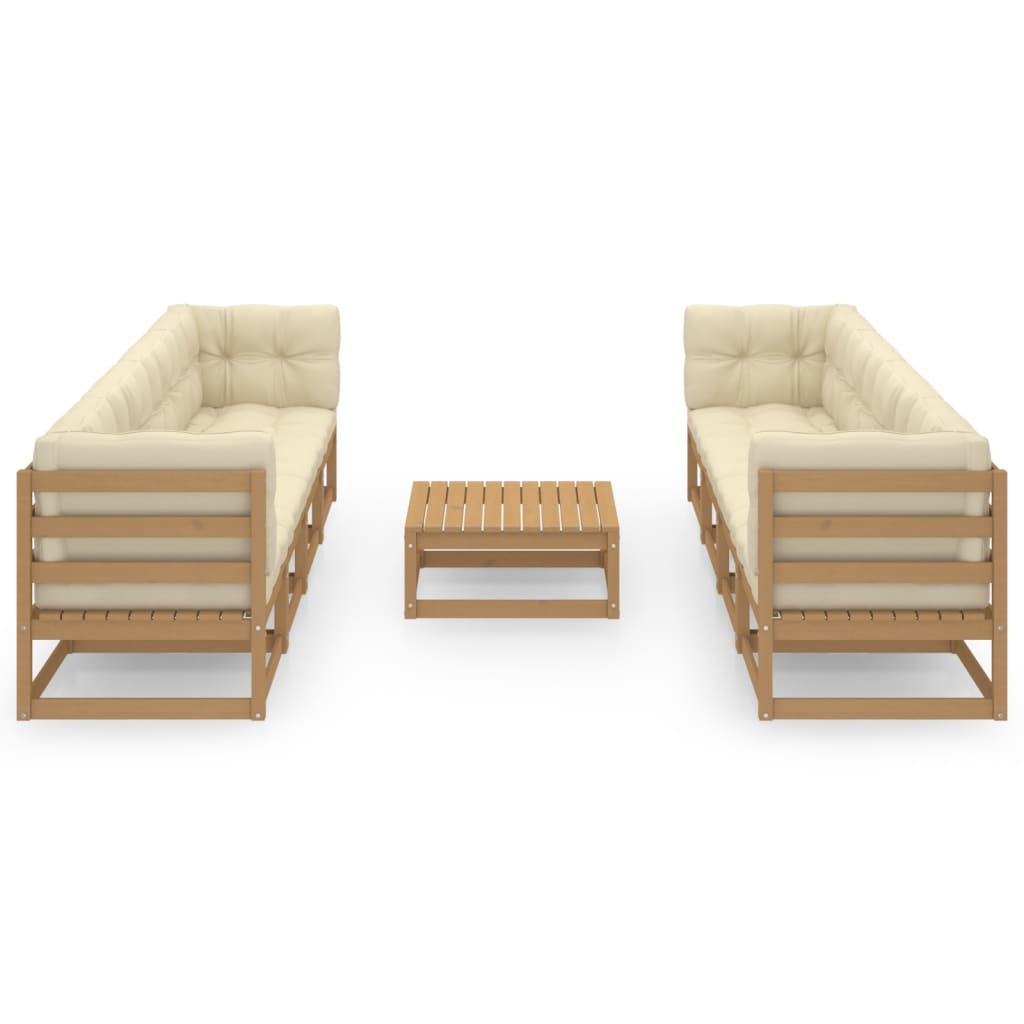 Set Divani da Giardino 9 pz con Cuscini Legno Massello di Pino