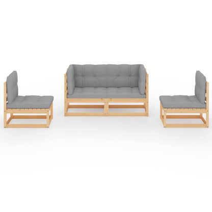 Set Divani da Giardino 4 pz con Cuscini Legno Massello Pino