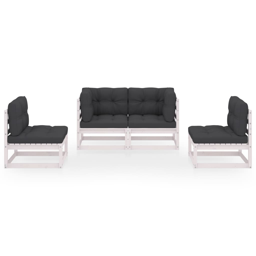 Set Divani da Giardino 4 pz con Cuscini Legno Massello Pino