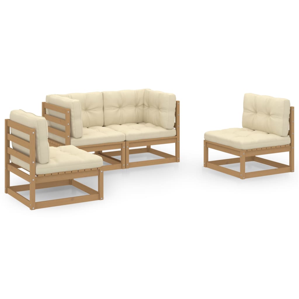 Set Divani da Giardino 4 pz con Cuscini Legno Massello Pino