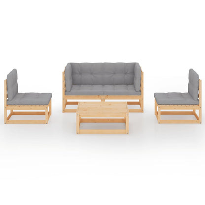 Set Divani da Giardino 5 pz con Cuscini Legno Massello di Pino