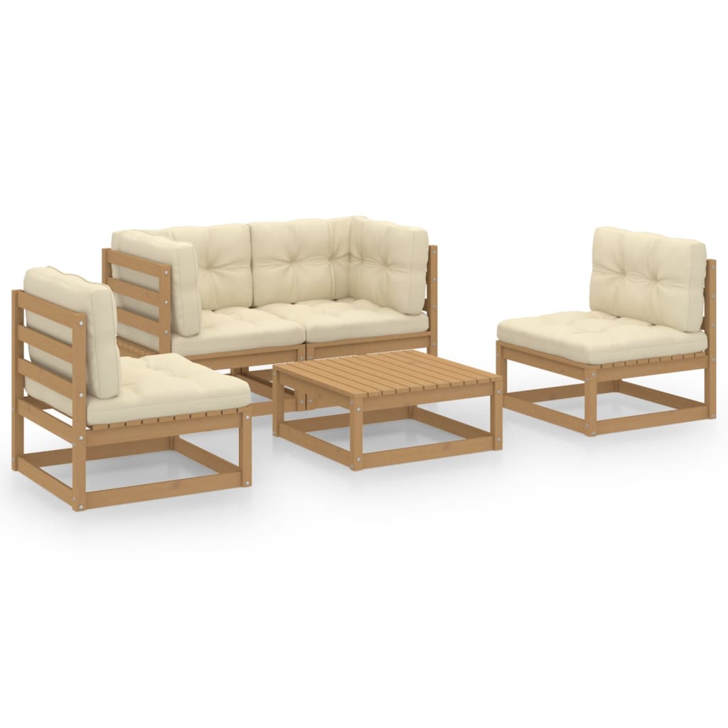Set Divani da Giardino 5 pz con Cuscini Legno Massello di Pino