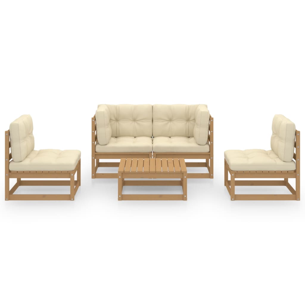 Set Divani da Giardino 5 pz con Cuscini Legno Massello di Pino