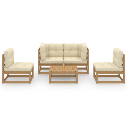 Set Divani da Giardino 5 pz con Cuscini Legno Massello di Pino