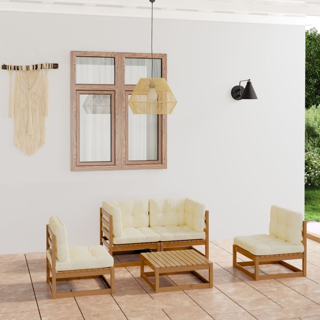 Set Divani da Giardino 5 pz con Cuscini Legno Massello di Pino