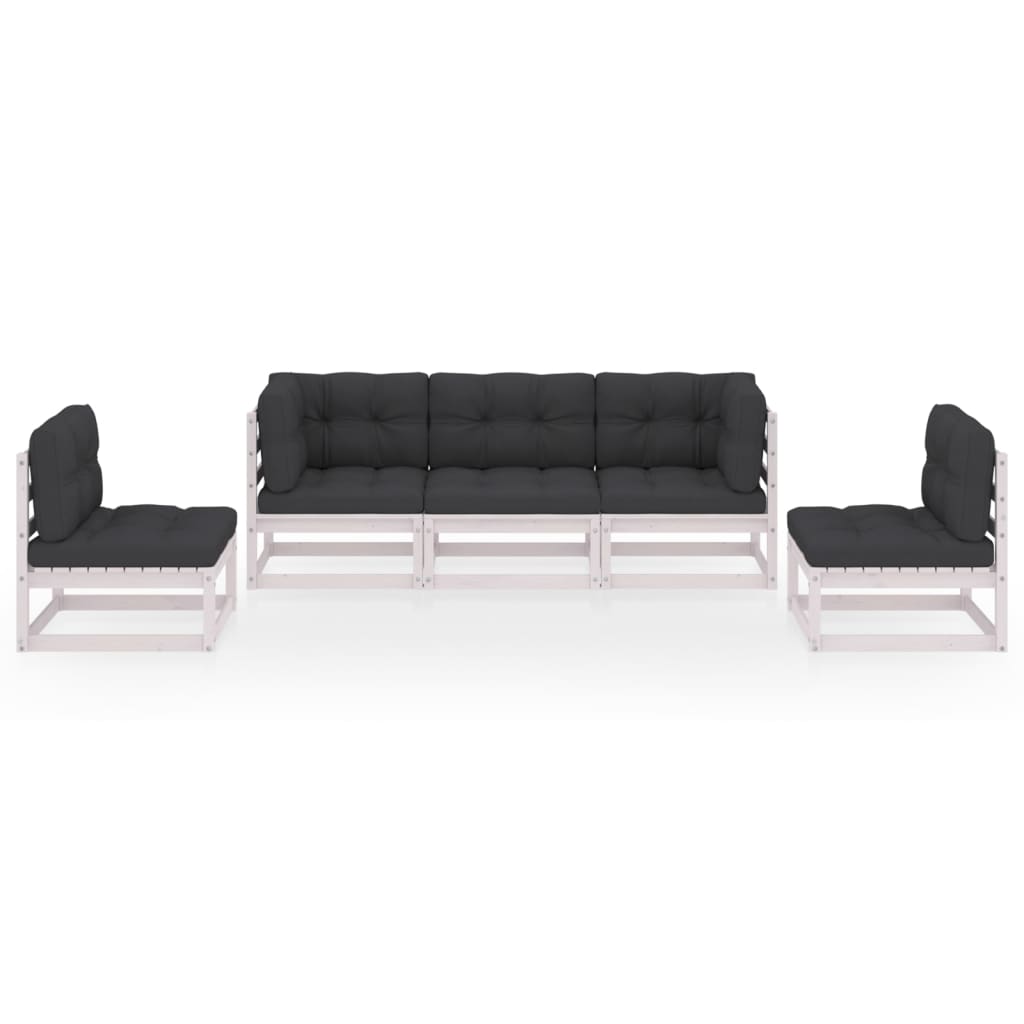 Set Divani da Giardino 5 pz con Cuscini Legno Massello di Pino