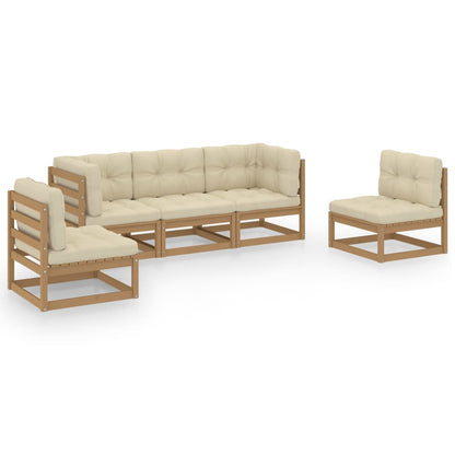 Set Divani da Giardino 5 pz con Cuscini Legno Massello di Pino