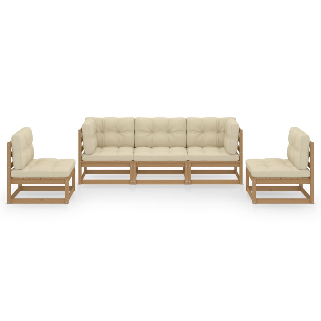 Set Divani da Giardino 5 pz con Cuscini Legno Massello di Pino