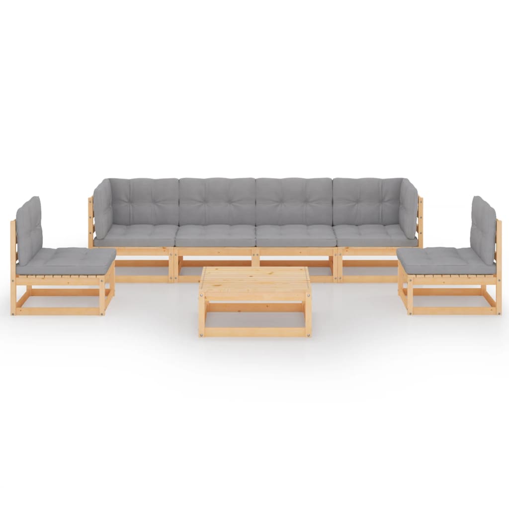 Set Divani da Giardino 7 pz con Cuscini Legno Massello di Pino