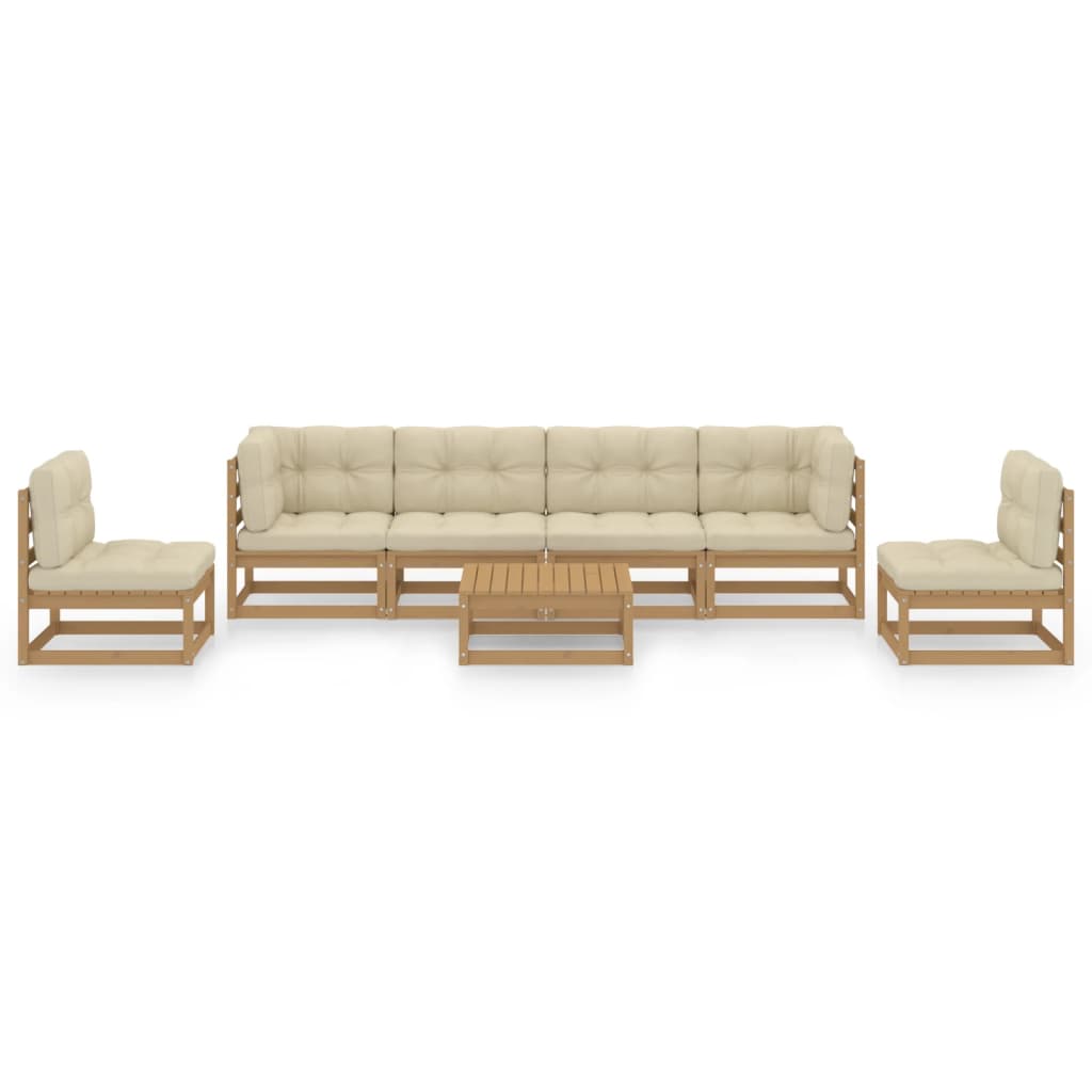 Set Divani da Giardino 7 pz con Cuscini Legno Massello di Pino