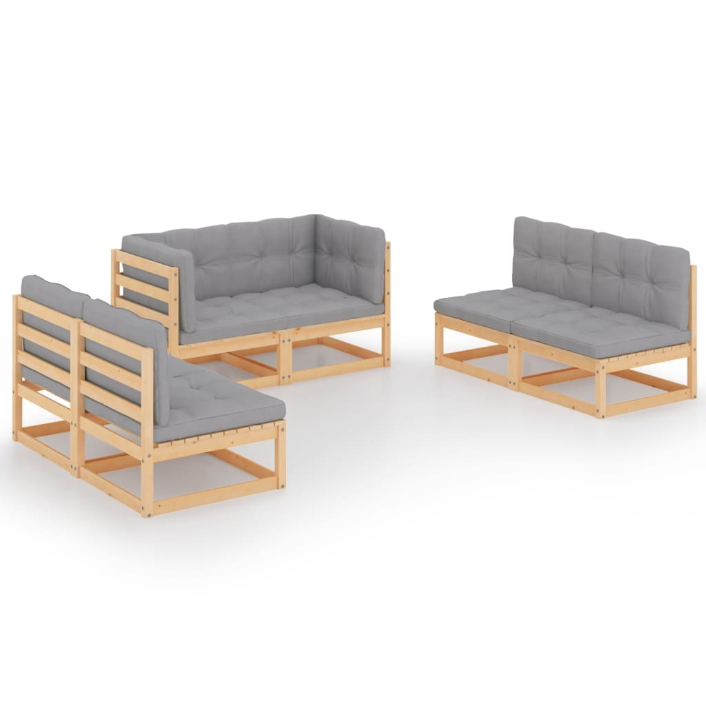 Set Divani da Giardino 6 pz con Cuscini Legno Massello Pino