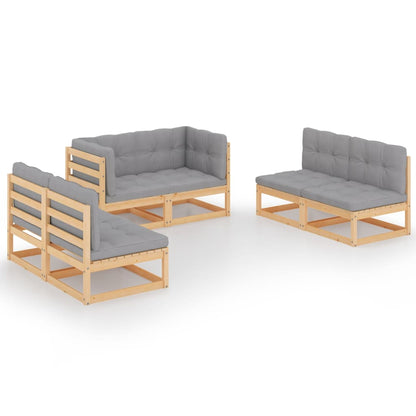 Set Divani da Giardino 6 pz con Cuscini Legno Massello Pino