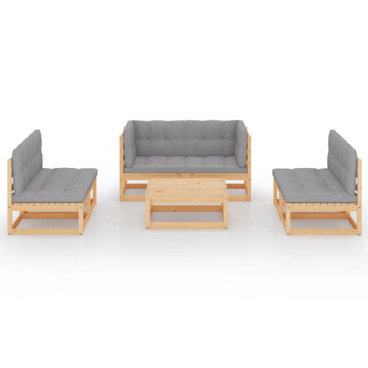 Set Divani da Giardino 7 pz con Cuscini Legno Massello di Pino