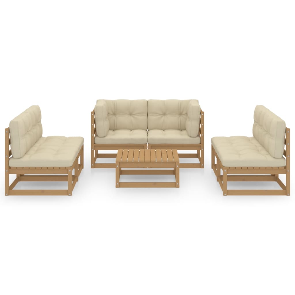 Set Divani da Giardino 7 pz con Cuscini Legno Massello di Pino