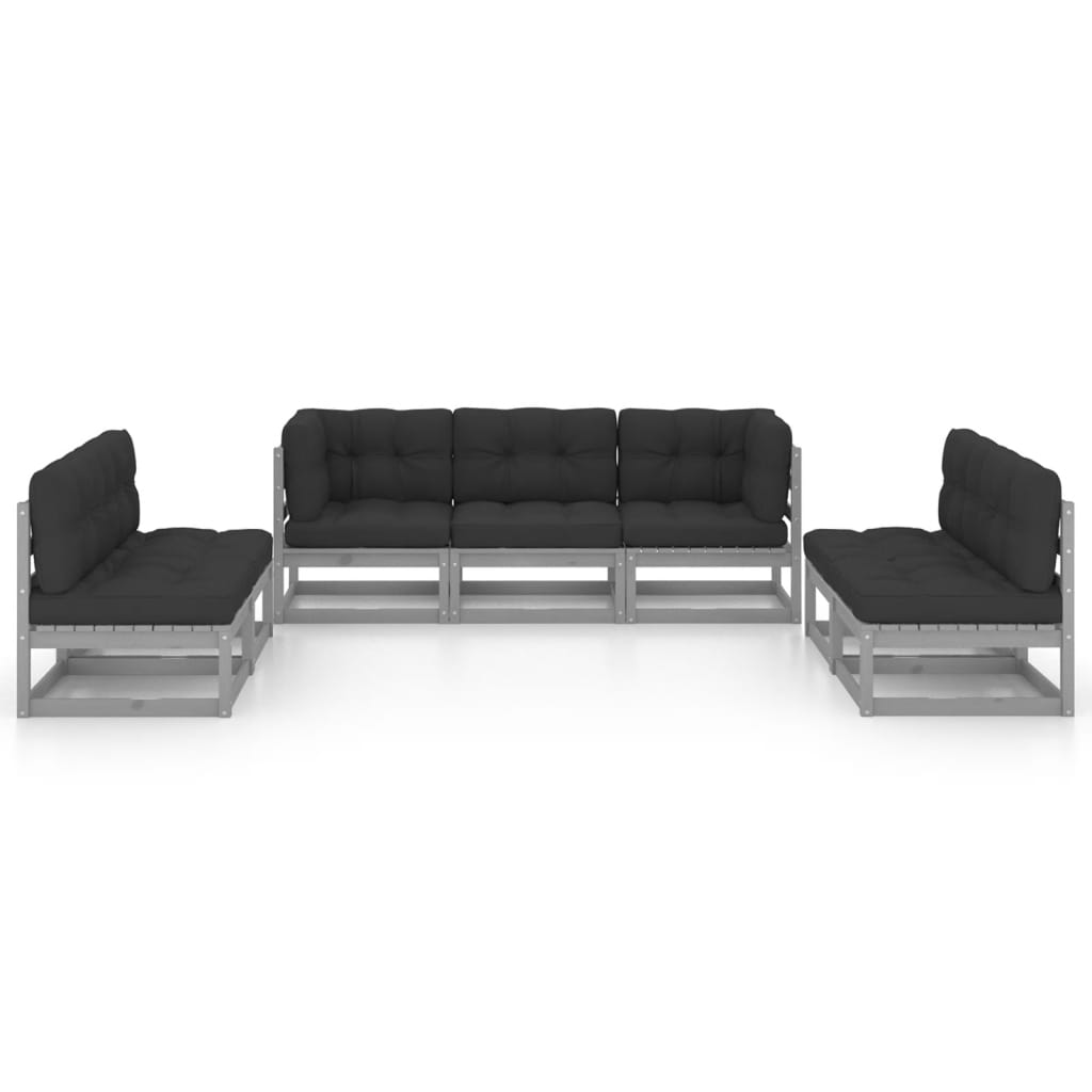 Set Divani da Giardino 7 pz con Cuscini Legno Massello di Pino