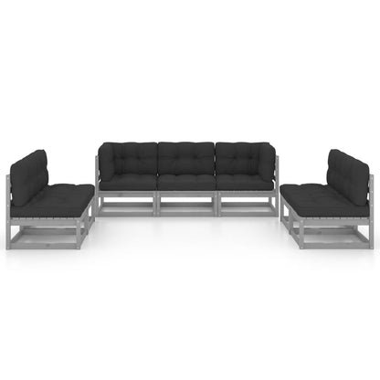 Set Divani da Giardino 7 pz con Cuscini Legno Massello di Pino