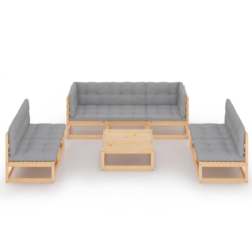 Set Divani da Giardino 8 pz con Cuscini Legno Massello di Pino
