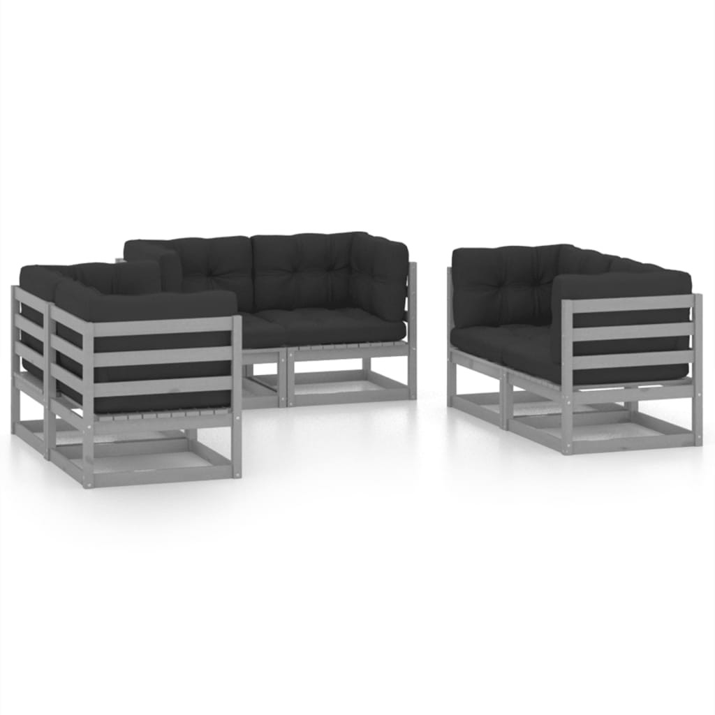 Set Divani da Giardino 6 pz con Cuscini Legno Massello Pino