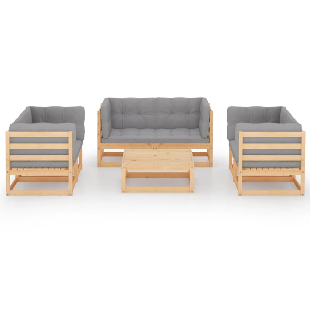 Set Divani da Giardino 7 pz con Cuscini Legno Massello di Pino