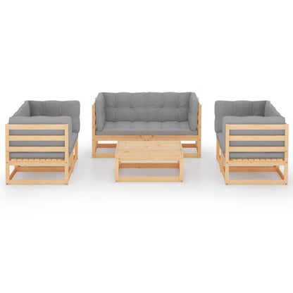 Set Divani da Giardino 7 pz con Cuscini Legno Massello di Pino