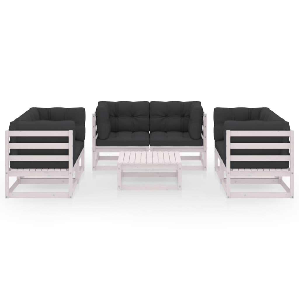 Set Divani da Giardino 7 pz con Cuscini Legno Massello di Pino