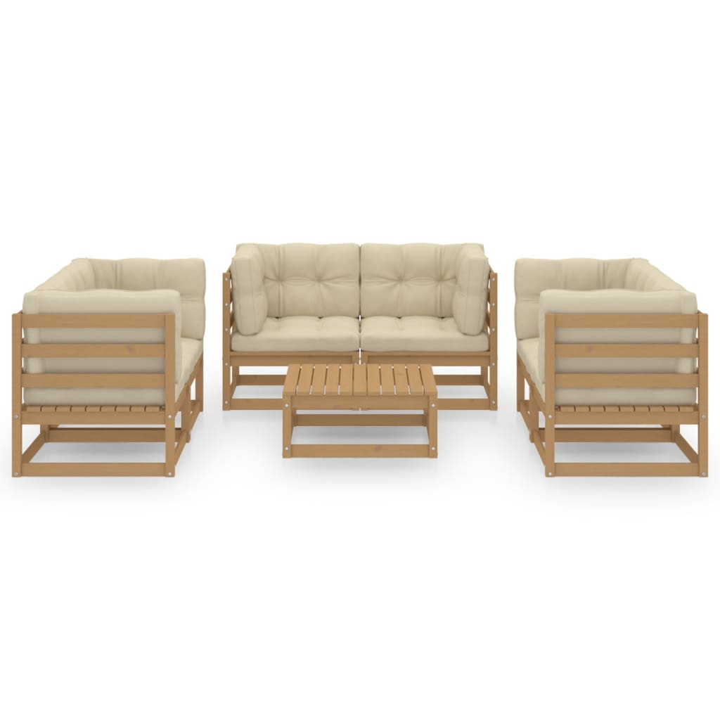 Set Divani da Giardino 7 pz con Cuscini Legno Massello di Pino