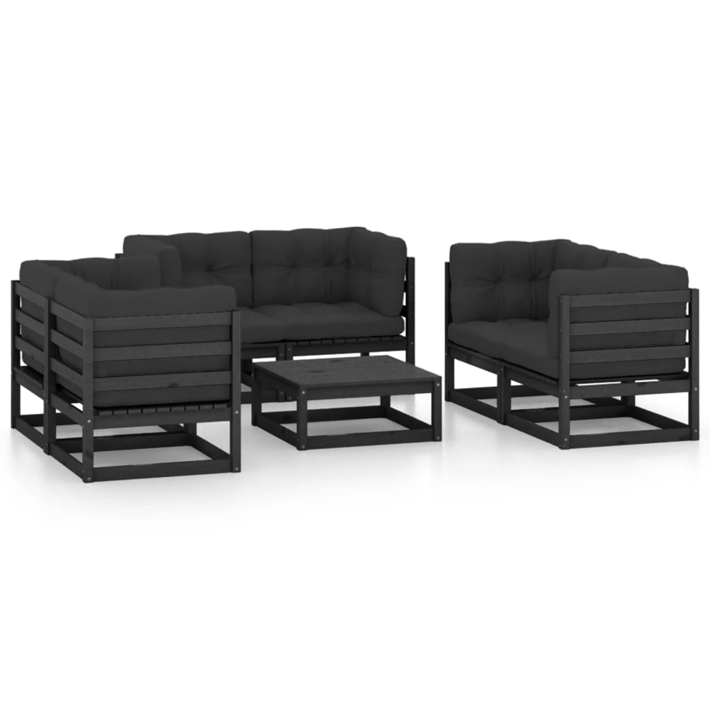 Set Divani da Giardino 7 pz con Cuscini Legno Massello di Pino