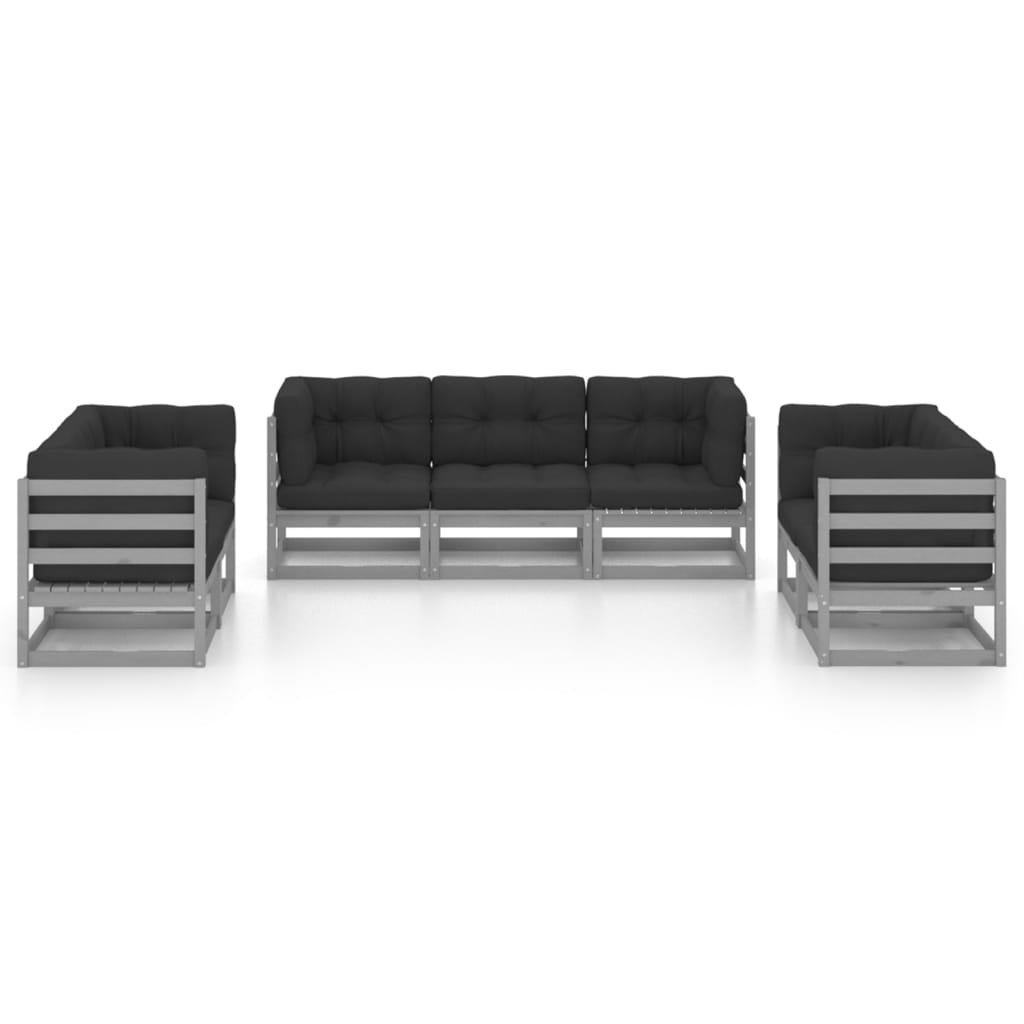 Set Divani da Giardino 7 pz con Cuscini Legno Massello di Pino