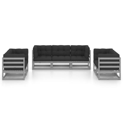 Set Divani da Giardino 7 pz con Cuscini Legno Massello di Pino